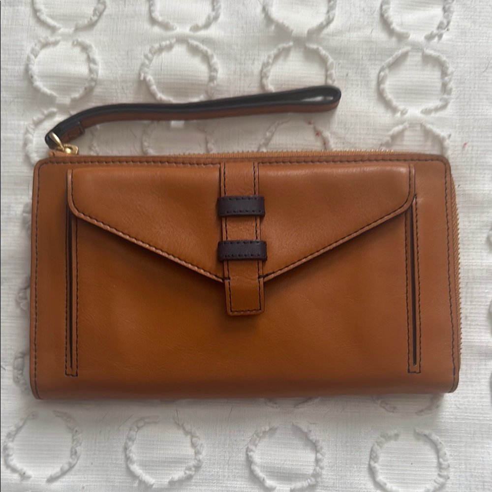 Vera Bradley Brown Leather Wristlet Wallet